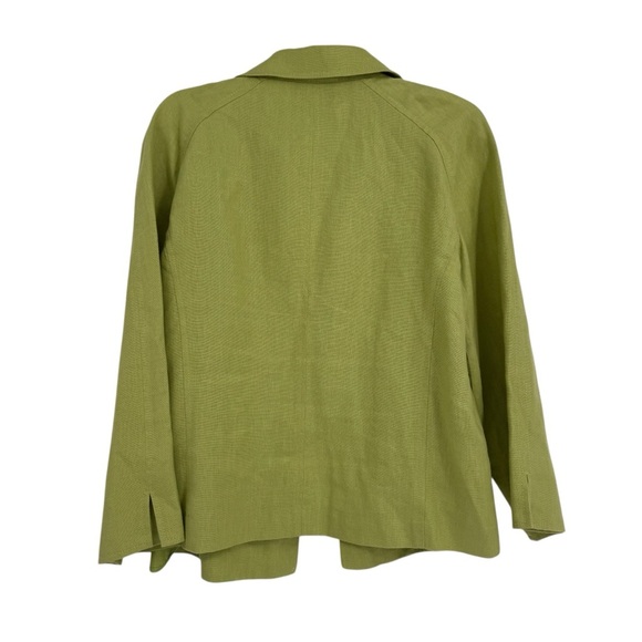 Talbots Jacket Womens Size M Pure Irish Linen Blazer Open Front Green Pockets - Picture 2 of 9